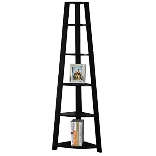 Bookshelf Etagere Corner 5 Tier 72"H Office Bedroom Laminate Black