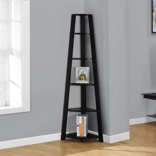 Bookshelf Etagere Corner 5 Tier 72"H Office Bedroom Laminate Black