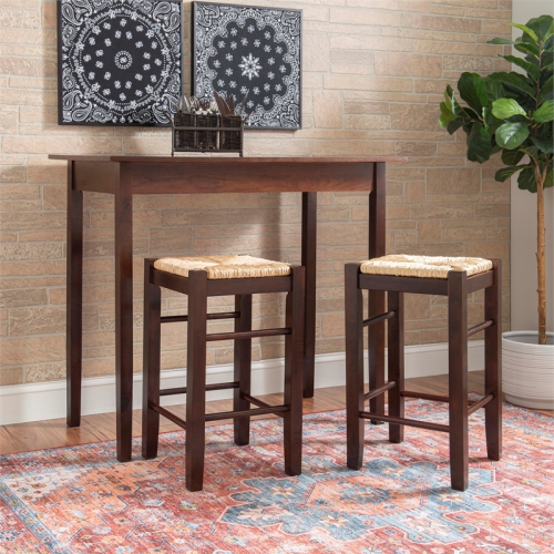 Linon Three Piece Wood Tavern Dining Set in Brown