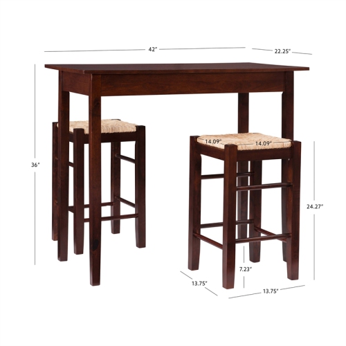 Linon Three Piece Wood Tavern Dining Set in Brown