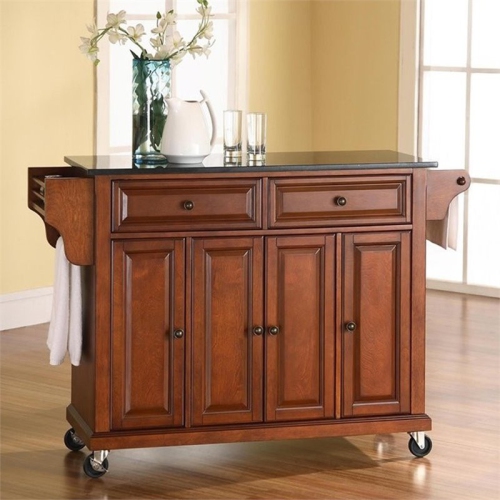 Crosley Black Granite Top Kitchen Cart in Cherry