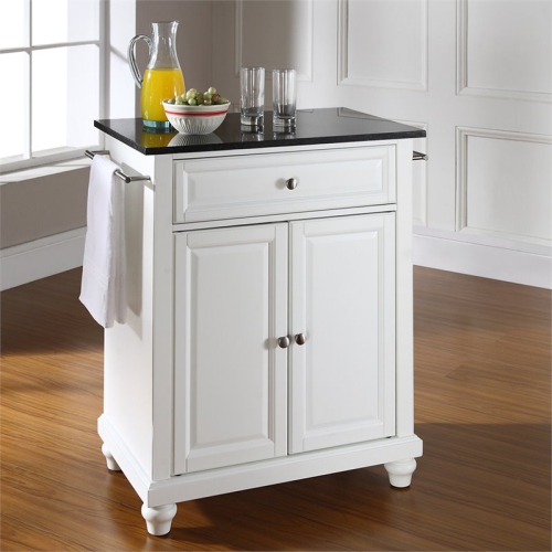 Crosley Cambridge Black Granite Top Portable Kitchen Island in White