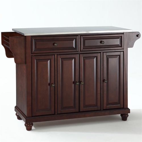 Crosley Cambridge Stainless Steel Top Kitchen Island in Mahogany