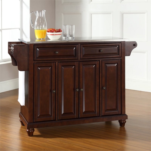 Crosley Cambridge Stainless Steel Top Kitchen Island in Mahogany