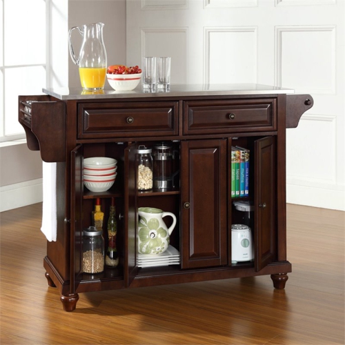 Crosley Cambridge Stainless Steel Top Kitchen Island in Mahogany