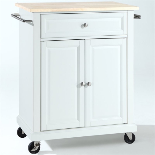 Crosley Natural Wood Top Portable Kitchen Cart in White