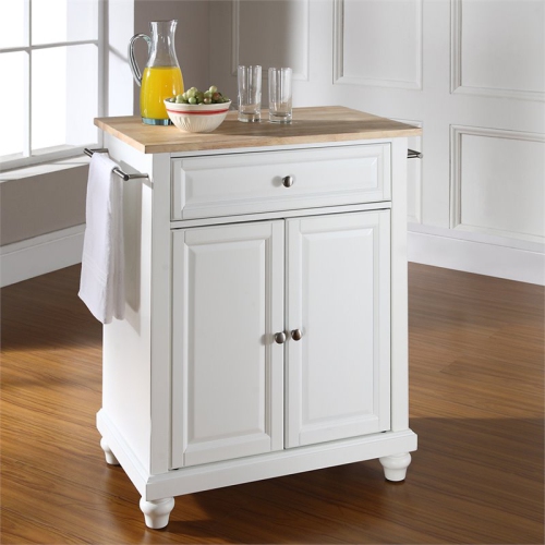 Crosley Cambridge Natural Wood Top Portable Kitchen Island in White