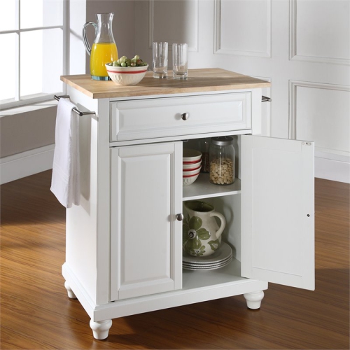 Crosley Cambridge Natural Wood Top Portable Kitchen Island in White