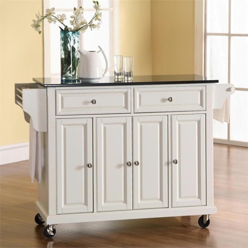 Crosley Black Granite Top Kitchen Cart in White