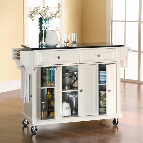 Crosley Black Granite Top Kitchen Cart in White
