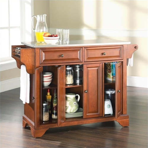 Crosley LaFayette Stainless Steel Top Kitchen Island in Cherry