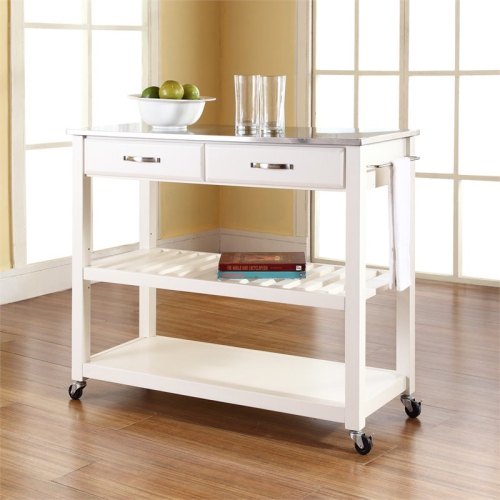 Crosley 2 Drawer Stainless Steel Top Kitchen Cart in White