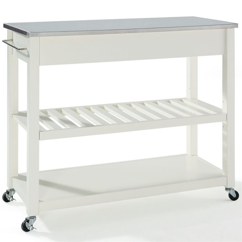 Crosley 2 Drawer Stainless Steel Top Kitchen Cart in White