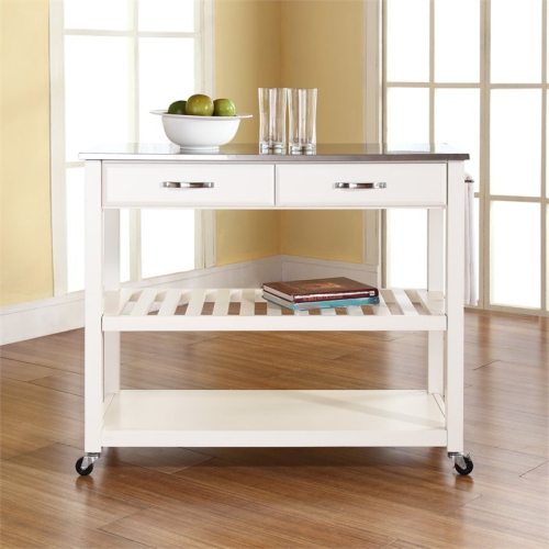 Crosley 2 Drawer Stainless Steel Top Kitchen Cart in White
