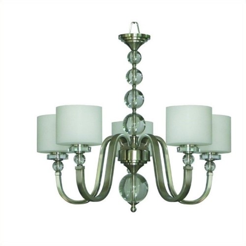 Yosemite Home Decor Mitchell Peak 5 Light Chandelier in Satin Steel with Dove White Glass