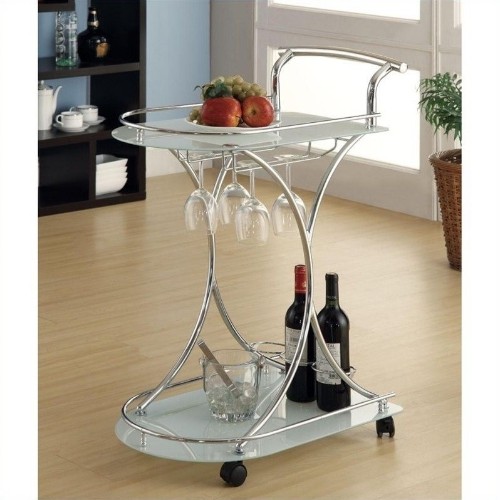 Coaster Serving Cart with 2 Frosted Glass Shelves in Light Chrome