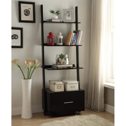 Convenience Concepts Designs2Go 69.02" 4-Shelf Particle Board with Drawers, Cabinets - Black