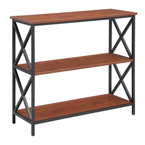 Tucson Three Tier Bookcase in Black Metal and Cherry Wood Finish