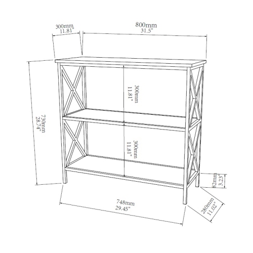 Tucson Three Tier Bookcase in Black Metal and Cherry Wood Finish
