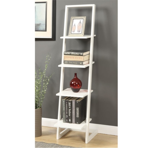 CONVENIENCE CONCEPTS  Designs2Go Four Shelf Ladder Bookcase In White Wood Finish