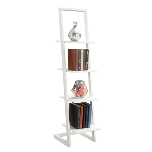 Convenience Concepts Designs2Go Four Shelf Ladder Bookcase in White Wood Finish