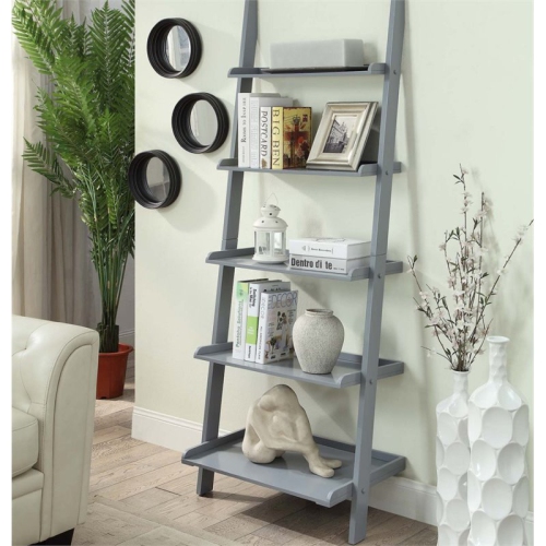CONVENIENCE CONCEPTS  American Heritage Five-Shelf Ladder Bookcase In Solid Wood Finish In Gray