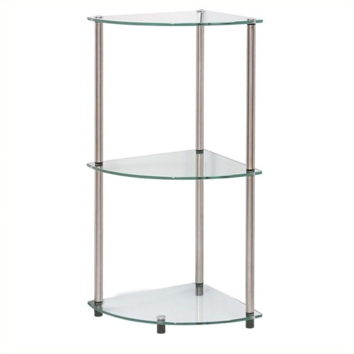 Convenience Concepts Classic Three-Tier Corner Shelf in Clear Glass
