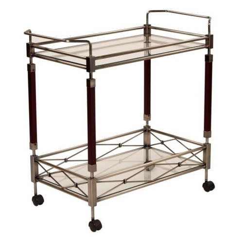 Melrose Serving Cart with Clear Tempered Glass and Nickel Brush Frame