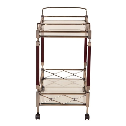 Melrose Serving Cart with Clear Tempered Glass and Nickel Brush Frame