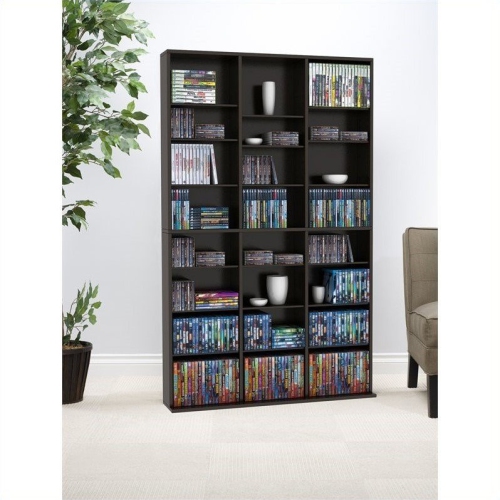 ATLANTIC INC Atlantic Oskar 61" Large Triple Slim Multimedia & Bookcase In Espresso The structural shelving is good but the individual bottom shelves are thin, and shorter than the structural shelves they sit in