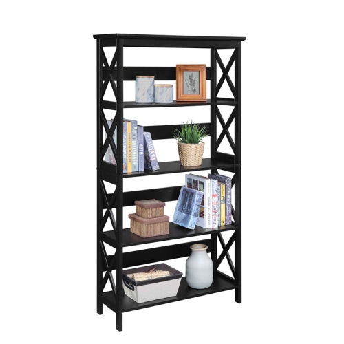 Convenience Concepts Oxford 5-Shelf Bookcase in Glossy Black Wood Finish
