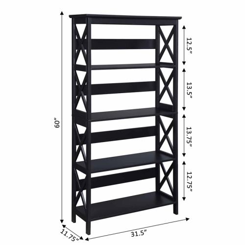 Convenience Concepts Oxford 5-Shelf Bookcase in Glossy Black Wood Finish