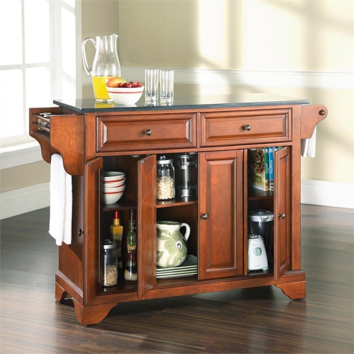 Crosley LaFayette Black Granite Top Kitchen Island in Cherry