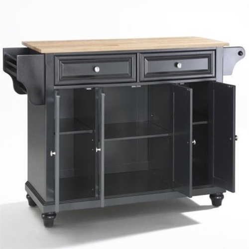 CROSLEY FURNITURE  Cambridge Natural Wood Top Kitchen Island In In Black