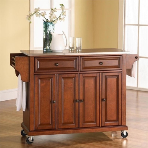 Crosley Stainless Steel Top Kitchen Cart in Cherry