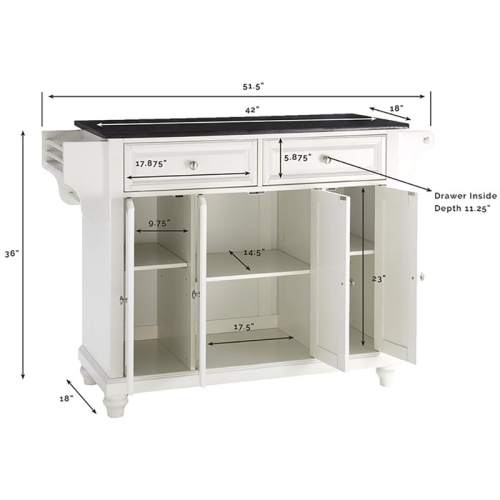 Crosley Cambridge Black Granite Top Kitchen Island in White