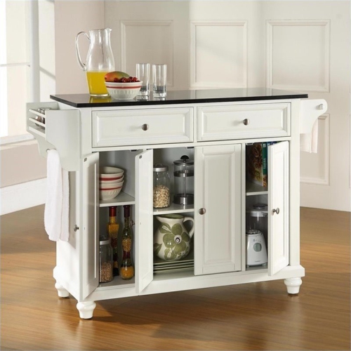Crosley Cambridge Black Granite Top Kitchen Island in White