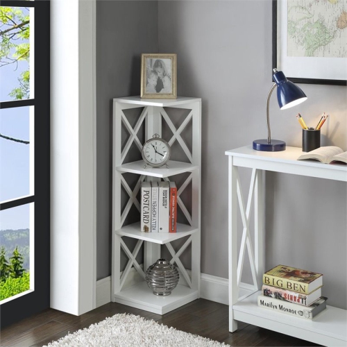 Convenience Concepts Oxford Three-Shelf Corner Bookcase in White Wood Finish
