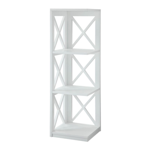 Convenience Concepts Oxford Three-Shelf Corner Bookcase in White Wood Finish