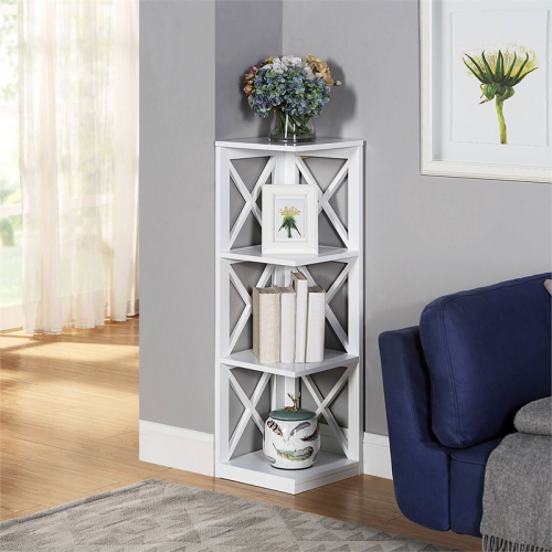 Convenience Concepts Oxford Three-Shelf Corner Bookcase in White Wood Finish