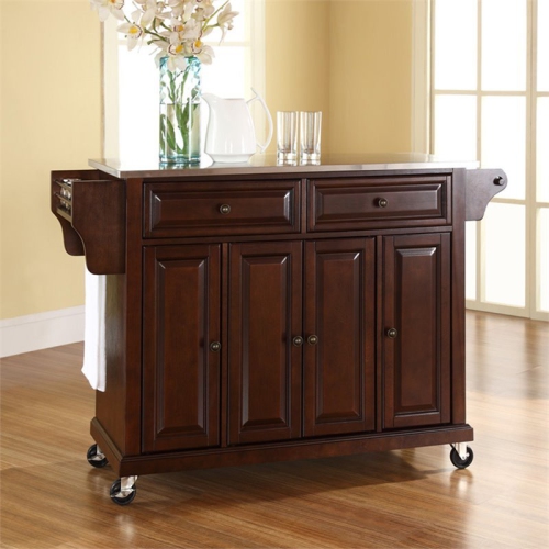 Crosley Stainless Steel Top Kitchen Cart in Mahogany
