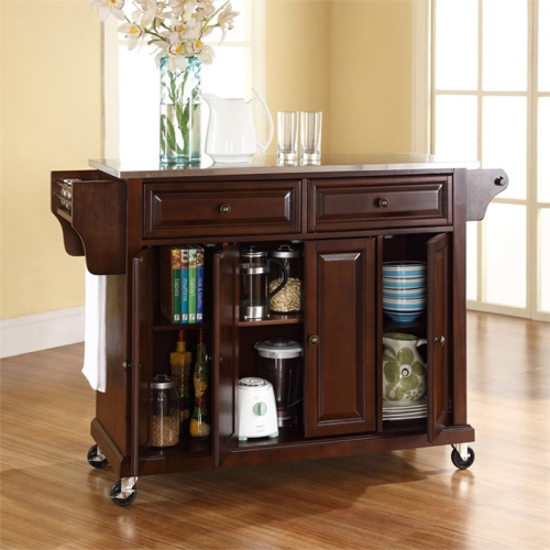 Crosley Stainless Steel Top Kitchen Cart in Mahogany