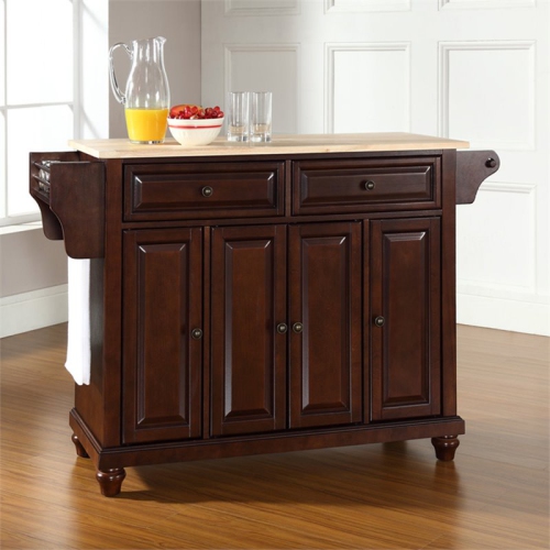 Crosley Cambridge Natural Wood Top Kitchen Island in Mahogany