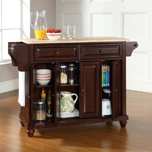 Crosley Cambridge Natural Wood Top Kitchen Island in Mahogany