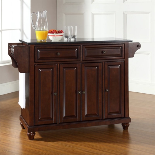 Crosley Cambridge Black Granite Top Kitchen Island in Mahogany