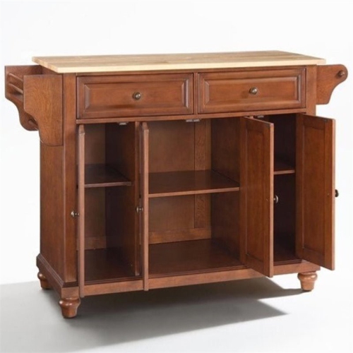 Crosley Cambridge Natural Wood Top Kitchen Island in Cherry