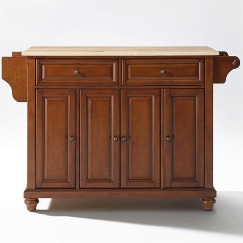 Crosley Cambridge Natural Wood Top Kitchen Island in Cherry