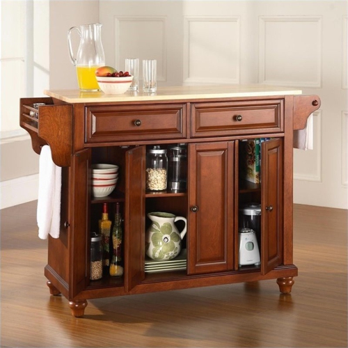 Crosley Cambridge Natural Wood Top Kitchen Island in Cherry
