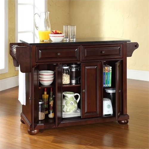 Crosley Alexandria Black Granite Top Kitchen Island in Mahogany