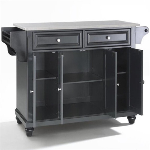 Crosley Cambridge Stainless Steel Top Kitchen Island in Black
